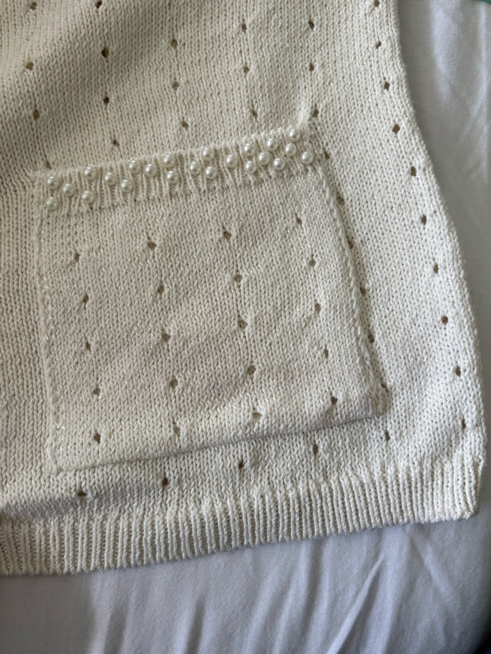 Zara Cream Knit Cardigan Sweater w/ Pearl Detail & Pockets – Size L - Picture 5 of 6